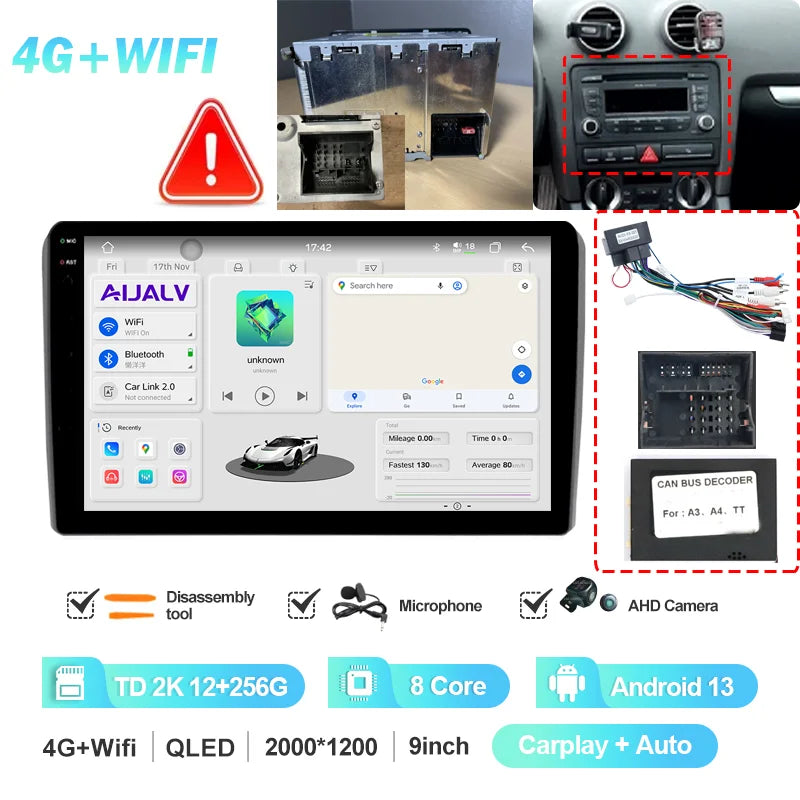 Autoradio CarPlay Android 12 Audi A3 2003-2013