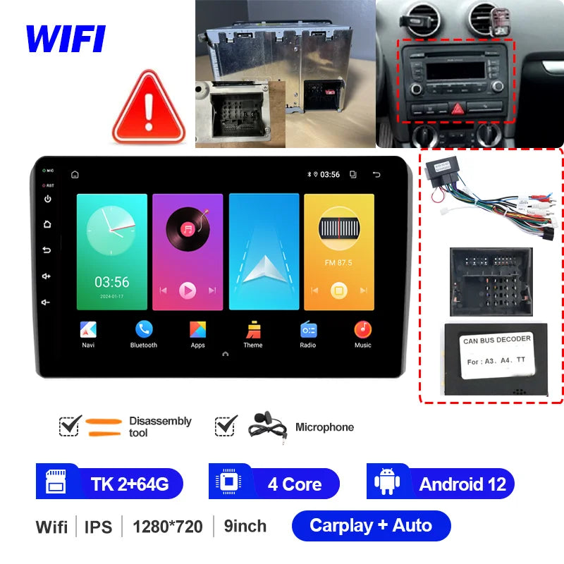 Autoradio CarPlay Android 12 Audi A3 2003-2013