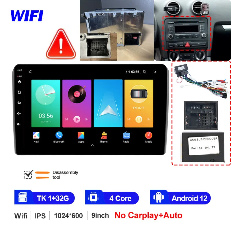 Autoradio CarPlay Android 12 Audi A3 2003-2013