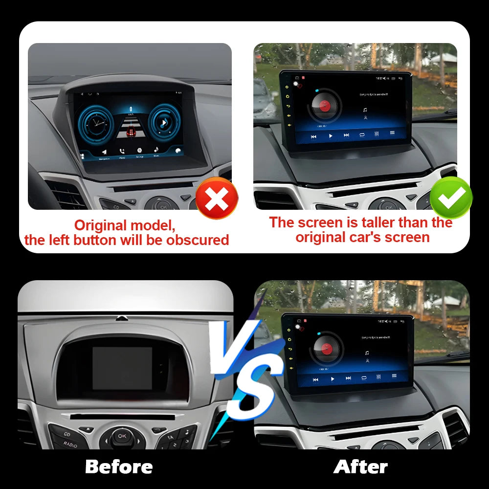 Système multimédia Android 9” CarPlay & Android Auto pour Ford Fiesta (2008–2019)