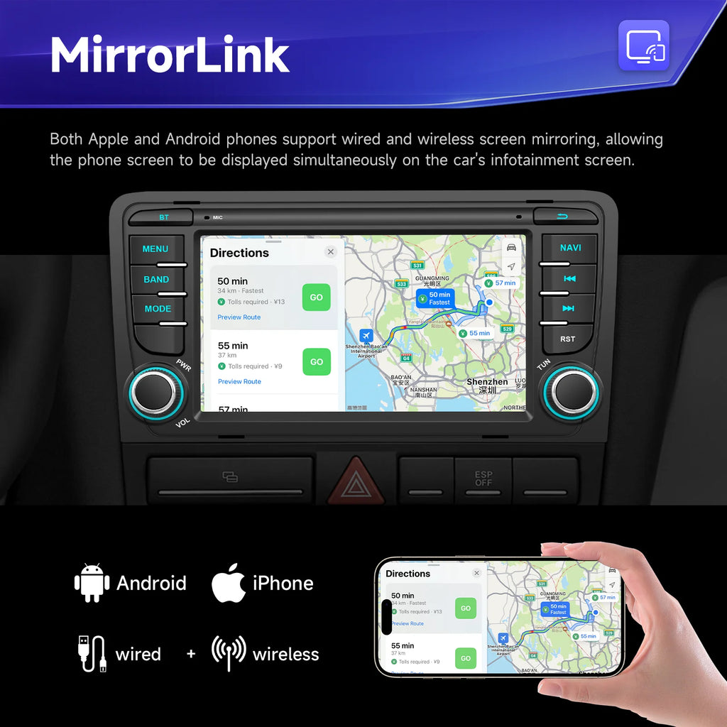 Écran CarPlay Android Auto Audi A3/S3/RS3