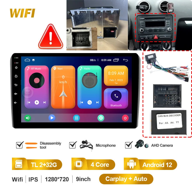 Autoradio CarPlay Android 12 Audi A3 2003-2013
