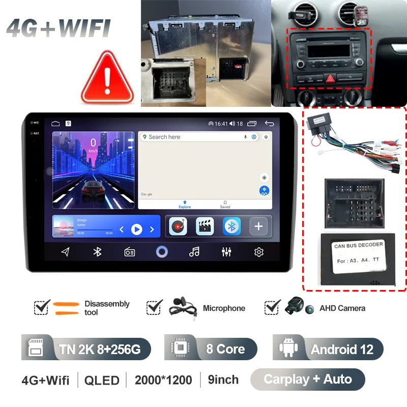 Autoradio CarPlay Android 12 Audi A3 2003-2013