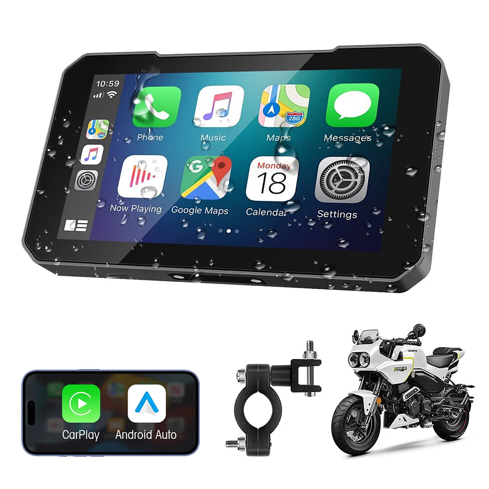 Écran moto CarPlay Android Auto 5 pouces – navigation GPS portable étanche