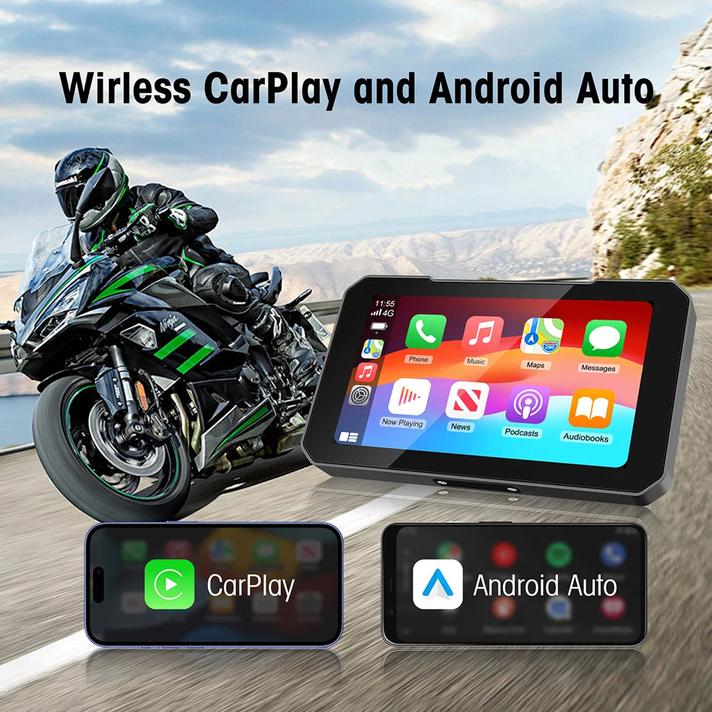 Écran moto CarPlay Android Auto 5 pouces – navigation GPS portable étanche