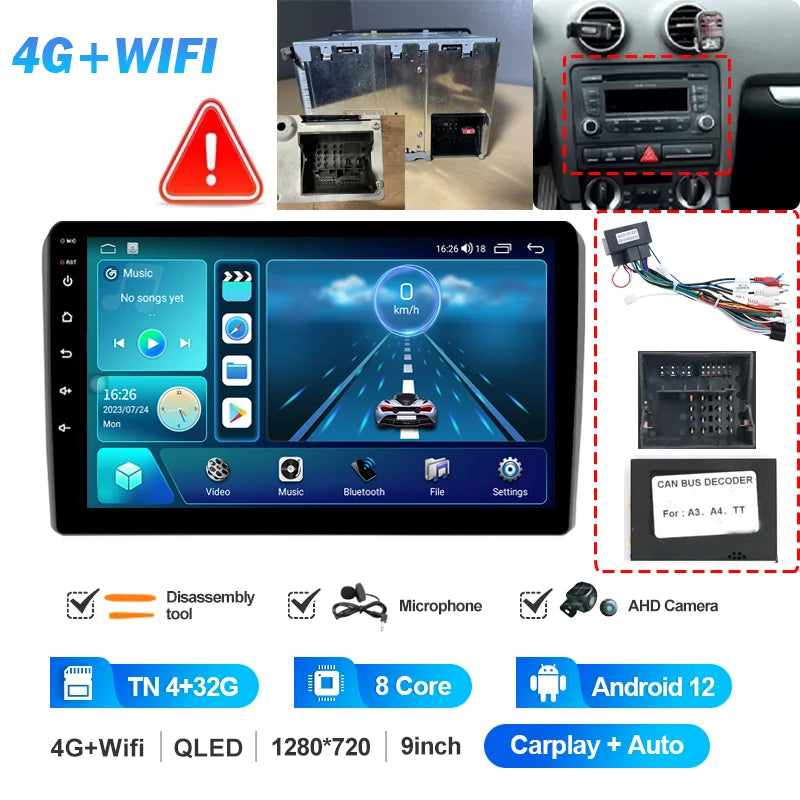 Autoradio CarPlay Android 12 Audi A3 2003-2013