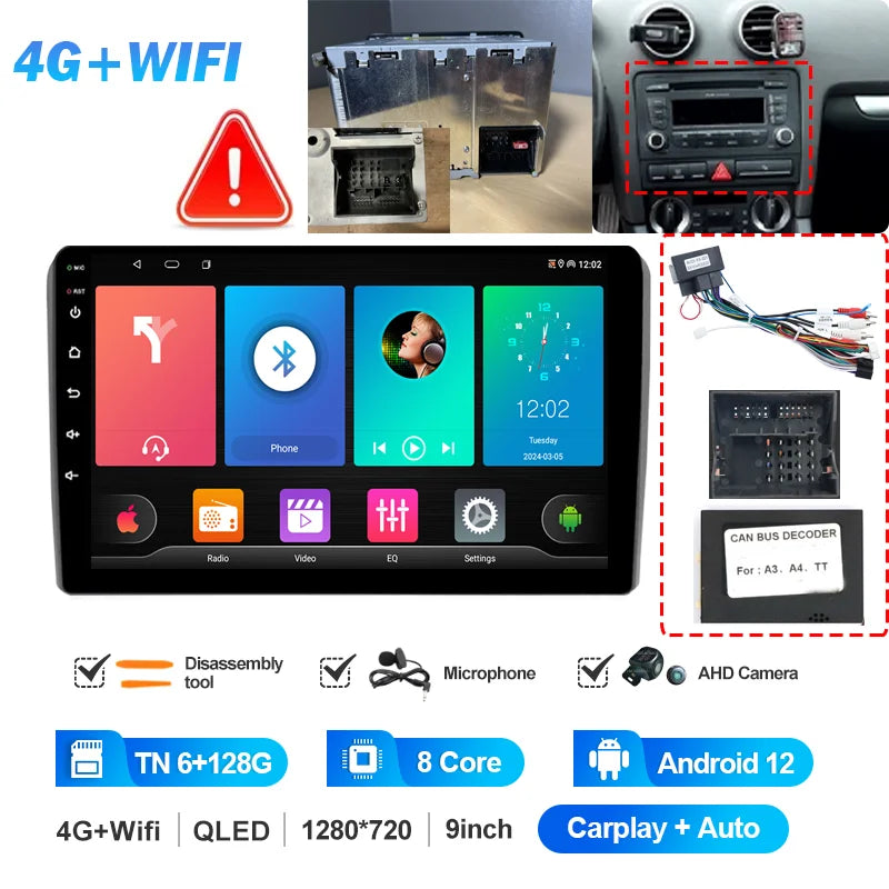 Autoradio CarPlay Android 12 Audi A3 2003-2013